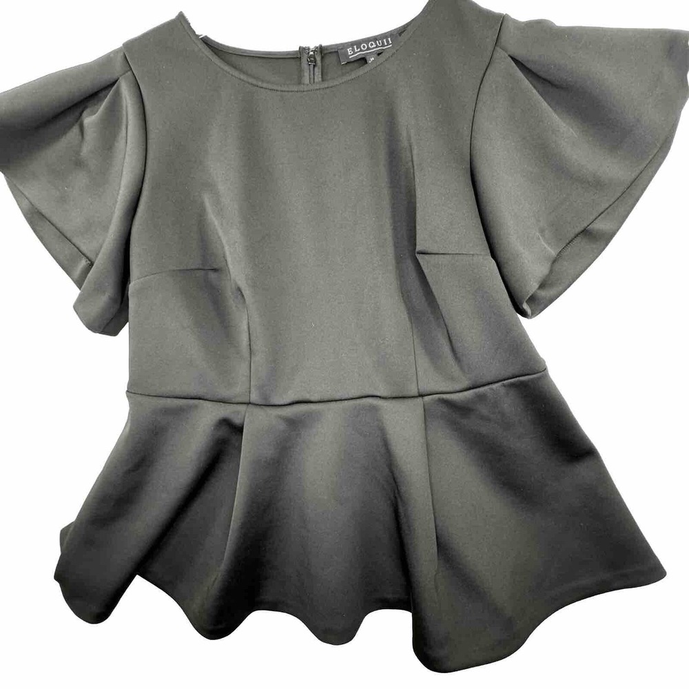 Eloquii Solid Black Peplum Dressy Blouse Top Womens Plus Size‎ 14 Back Zip